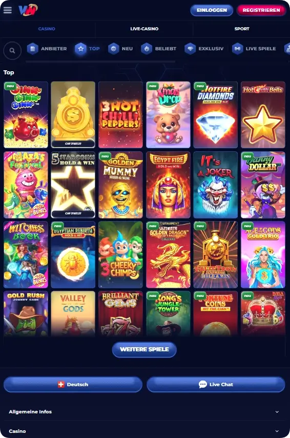 Verfügbare Casinospiele bei ViperWin Schweiz